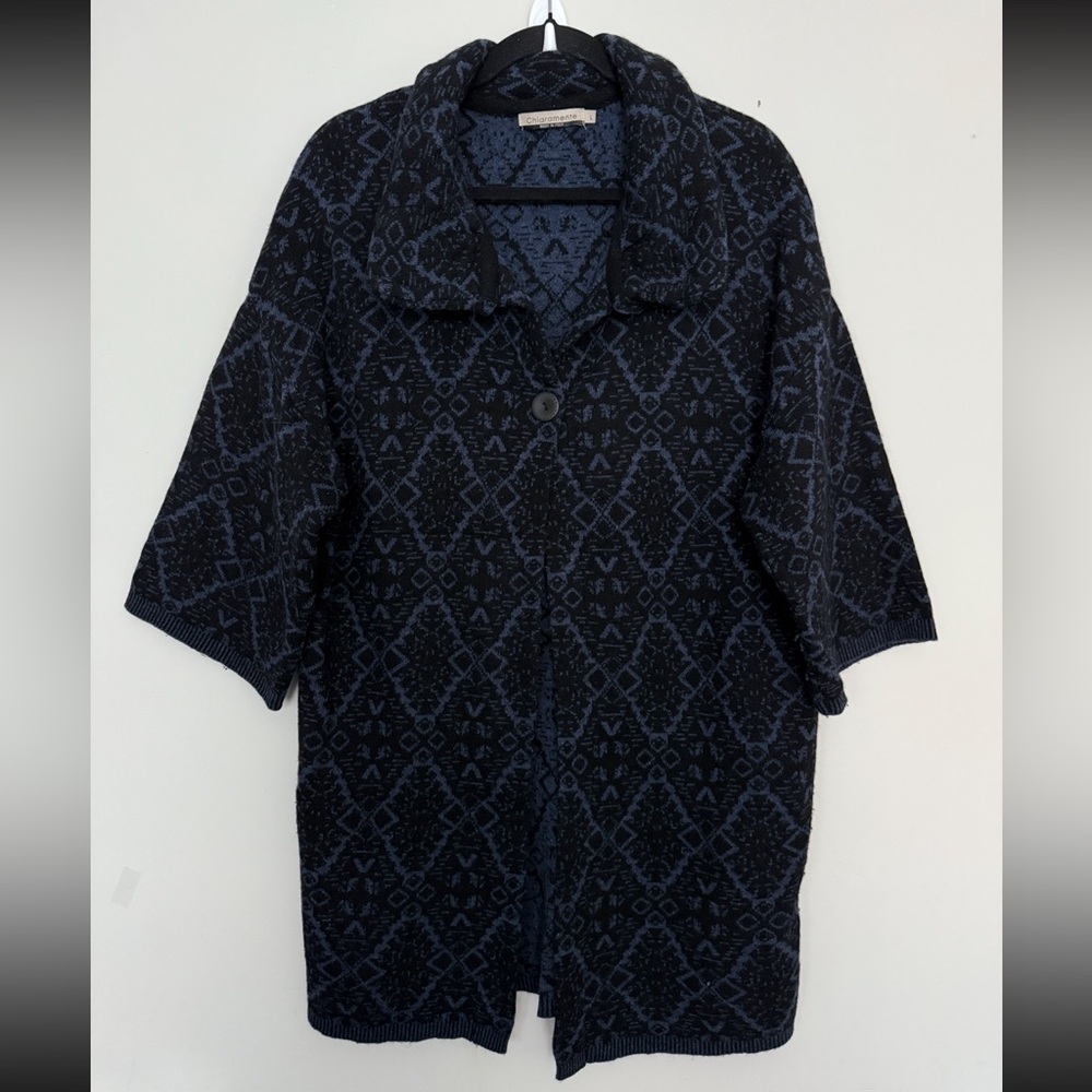 Chiaramente Made in Italy Wool Longline Geometric Knit Sweater Cardigan Size L